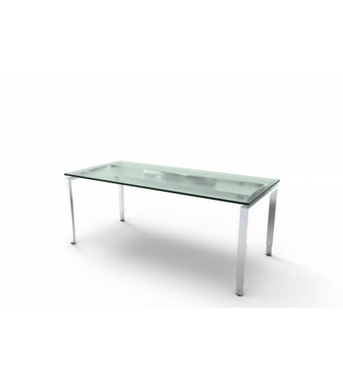 Schreibtisch Aveto Edelstahl mit 4-Fuß-Gestell und Glasplatte